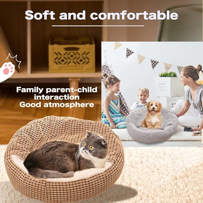 Dog Bed with Attached Blanket, Anti-Anxiety Hooded Pet Dog Cat Beds, Washable Calming Dog Sofa with Anti-Slip Bottom (Small, Brown)