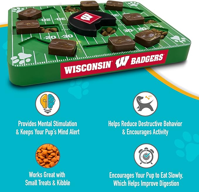 NCAA Puzzle Toy Slow Feeder, Puzzle Treat Dog Toy, Interactive Dog Treat Toy, Dog Puzzle Feeding Slow Toy (Wisconsin Badgers)