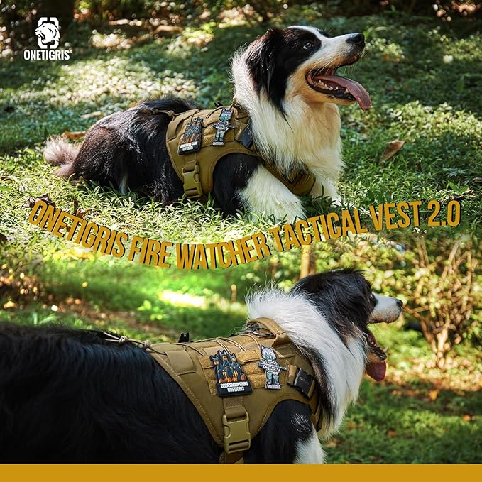 OneTigris Tactical Dog Harness Vest with Handle, Military Dog Harness for Large Medium Dogs,FIRE Watcher 2.0 No-Pull Service Dog Vest,Adjustable Dog Vest Harness for Walking Hiking Training(L,Brown)