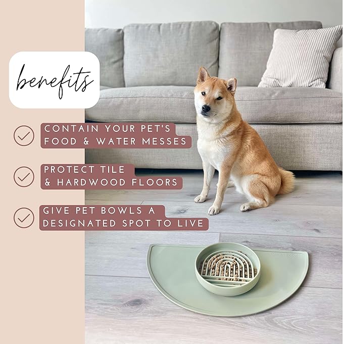 Should We Go - Waterproof Silicone Pet Food Mat - Non-Slip, Spill-Proof Feeding Mat for Floors, Raised Edge Design Easy-to-Clean Rubber Pad for Dog & Cat Bowls, 21" Across x 10.5" Deep, Medium-Spruce
