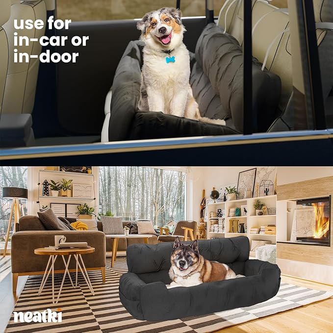 Dog Car Seat, Dog Booster Seat for Small, Medium, Large Pets Under 100 lbs, Adjustable Straps, 2 Safety Leashes, Reversible Cushion, Side Pockets, Non-Slip Bottom (Gray, Medium to Large Dogs)