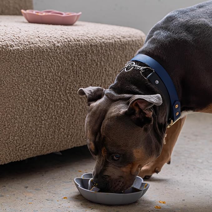 Flower Slow Feeder - Grey - Dog & Pet Mealtime Accessory, Fits Into Most 8" Bowls, Suction Base, Safe & Non-Toxic, Food-Grade Silicone