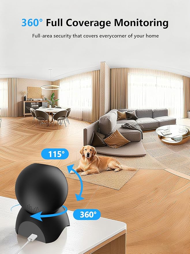 2K Indoor Cameras for Home Security, 2.4GHz & 5GHz WiFi, 360° Pan-Tilt, Night Vision, Human Auto Tracking, Local/Optional Cloud Storage, Pet/Dog/Baby Camera with Phone app, Black