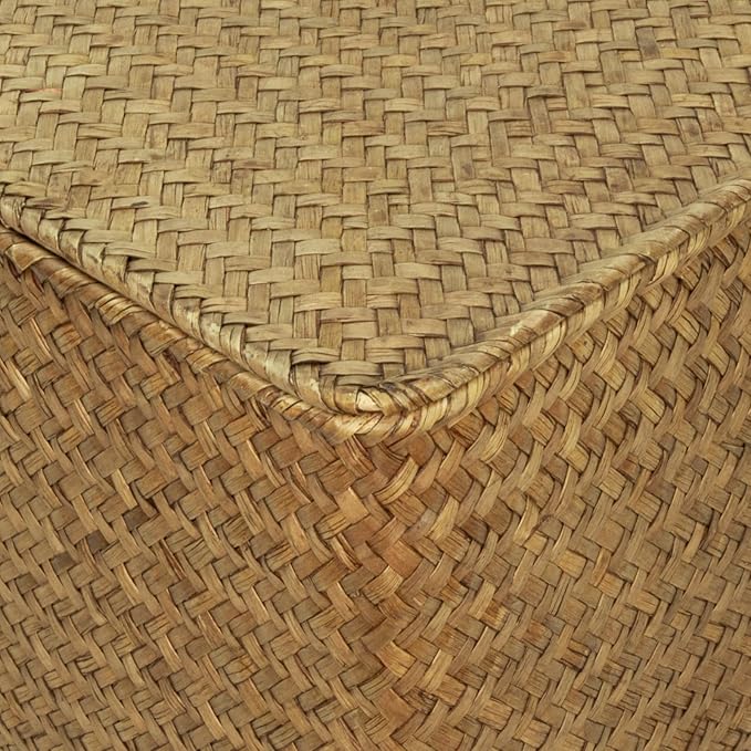 Shelf Storage Baskets with Lid, 2-Pack Wicker Storage Bakset, Woven Seagrass Decorative Boxes Storage Basket, Coffee Large+XXLarge