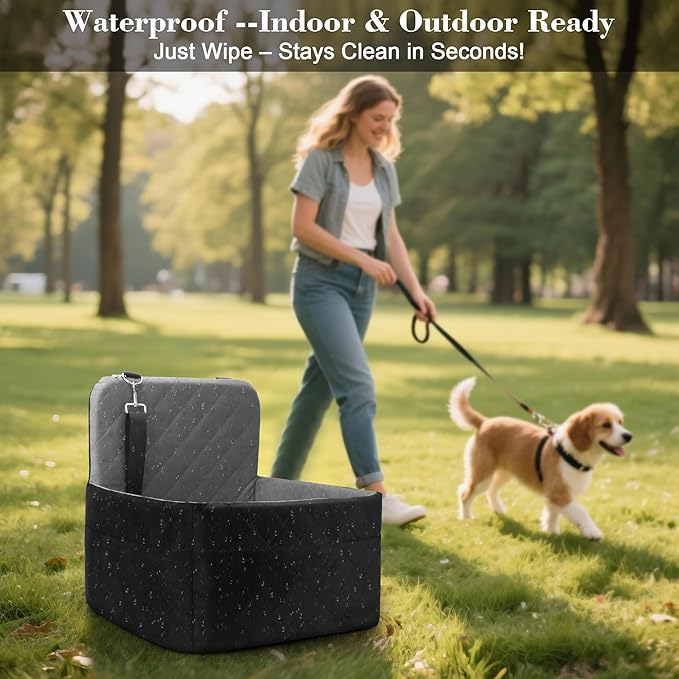 Dog Car Seat for Small/Medium Dogs,Pet Dog Booster Car Seat Puppy 15-35 lbs with Soft 4+2in Detachable Pads Detachable Elevated Cushion and Washable Cover Safety Belt Storage Pockets Easy to Install