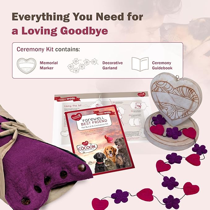 Cocoon® - Eco-Friendly Pet Burial & Cremation Ceremony Kit (Premium Wool) - Casket for Dogs and Cats (Choose Size & Color) (Large, Magenta)