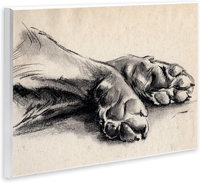 Stupell Industries Dog Paw Charcoal Design Minimal Tan Black Wall Plaque Art Design by Jennifer Paxton Parker
