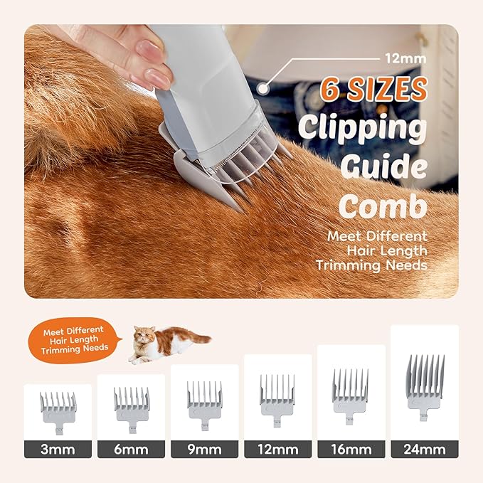 5-in-1 Pet Grooming Vacuum Kit, Dog Clippers with Cordless Low Noise 2.5L Dust Cup, 3 Suction Modes and 5 Groomer Tools for Dogs, Cats and Other Animals Hair Trimmer