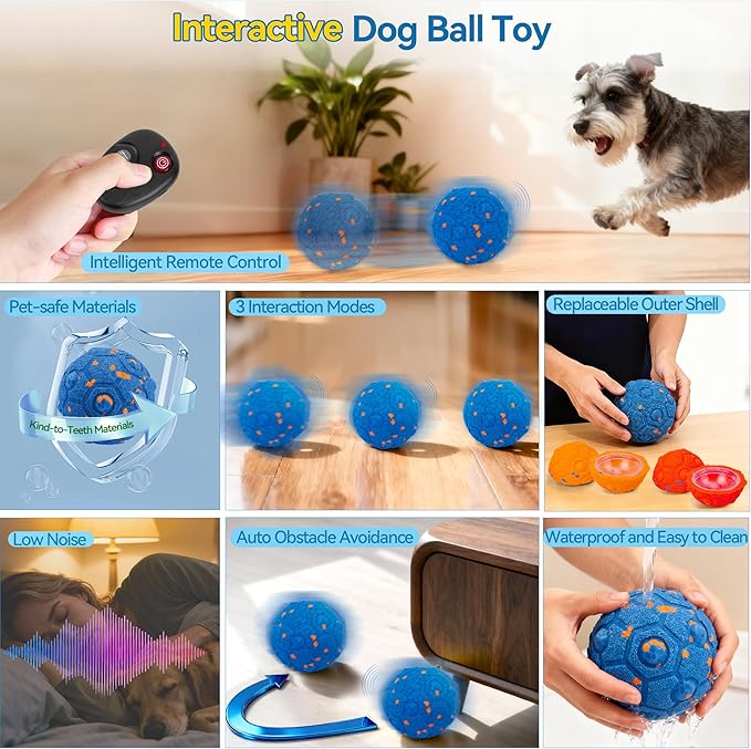 Newget Interactive Dog Toy Ball with Remote, 3 Modes Smart Moving Dog Balls with Touch Wake-Up, Automatic Bouncing/Rolling Chew-Resistant for Medium & Large Dogs to Keep Busy, Indoor/Outdoor