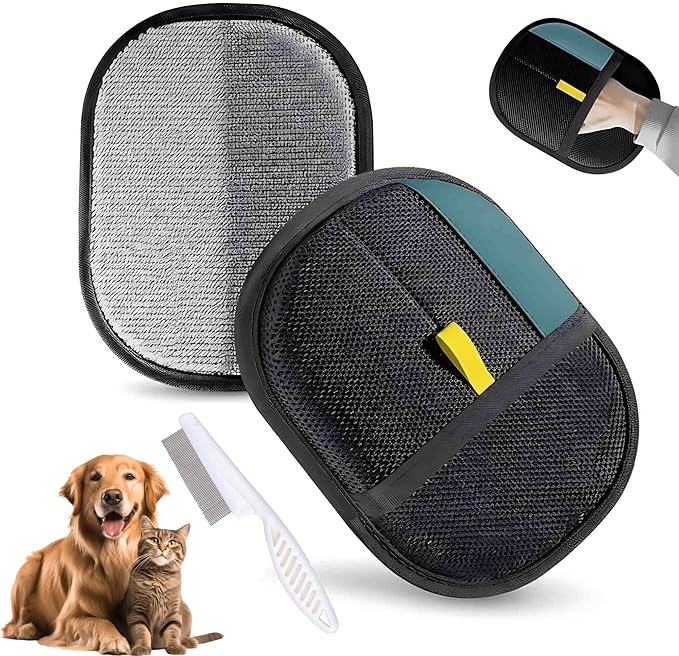 Pet Hair Removal Glove, Reusable Washable Deshedding Grooming Glove for Dogs & Cats, Electrostatic Lint Free Fur Remover Mitt for Furniture, Car Seats, Couch, Carpet, Bedding