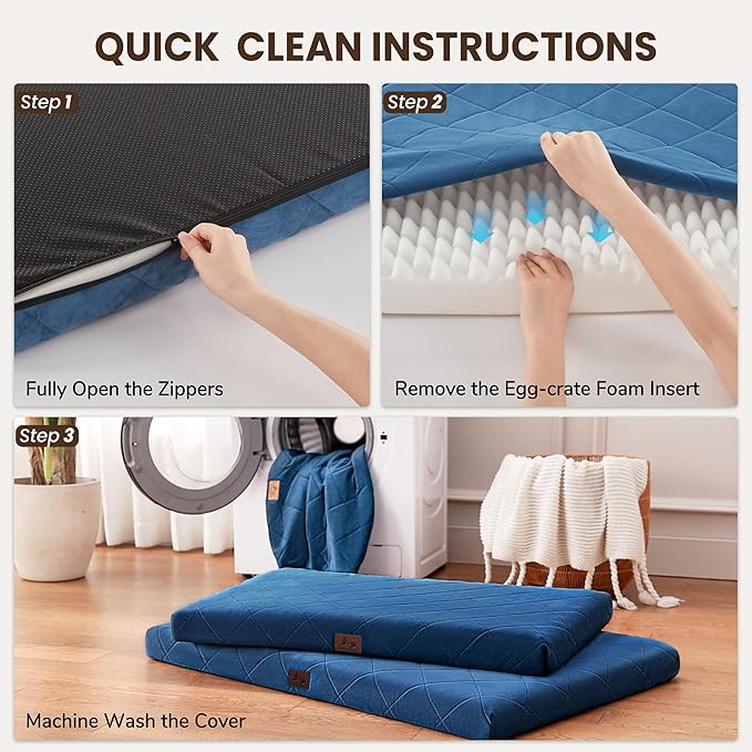 Orthopedic Dog Beds Large Medium Sized Dogs, Waterproof Dog Crate Bed with Removable Cover, Washable Pet Bed with Mat Egg Crate Foam, 35"x22"
