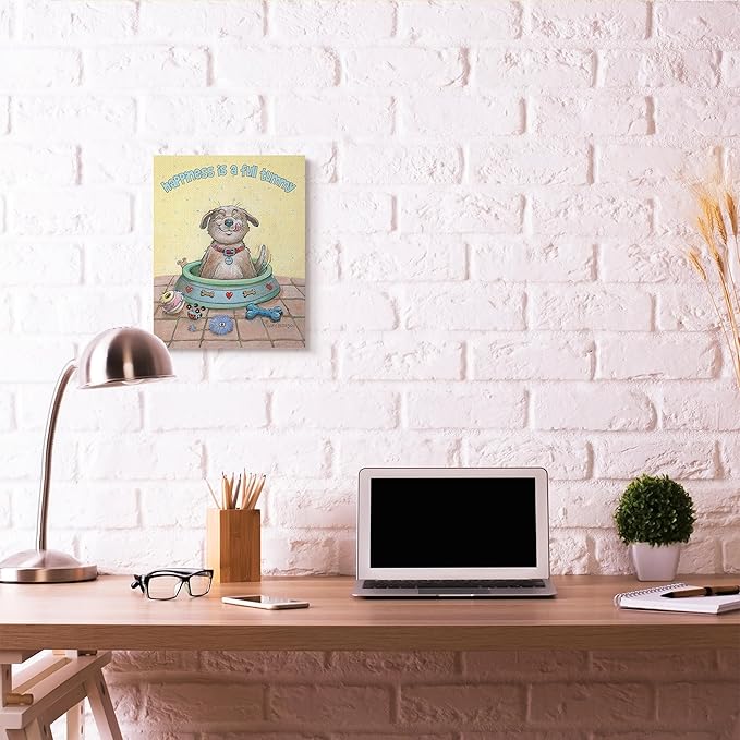 Stupell Industries 'Happiness is A Full Tummy Dog Funny Cartoon Pet Design', Canvas Art, 16 x 20 Inches, Easy to Hang and Sturdy, Made in USA, by Gary Patterson