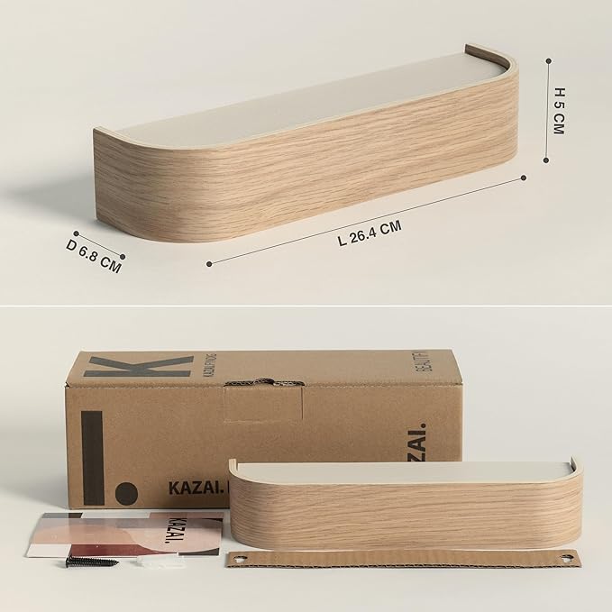 Kazai. Key Holder 'Toke' | Minimalist Key Hook Design from Berlin | Modern Key Holder Wall Mount with Wooden Shelf | Key Rack for Wall as Entryway Organizer | Oak, White