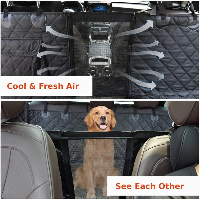 Large Heavy Duty Dog Car Back Seat Cover with Side Door Protectors Universal for Sedan/SUV/Trucks, 100% Waterproof 600D Oxford Fabric, Nonslip Seat Protector, Durable Scratchproof Materials, Black