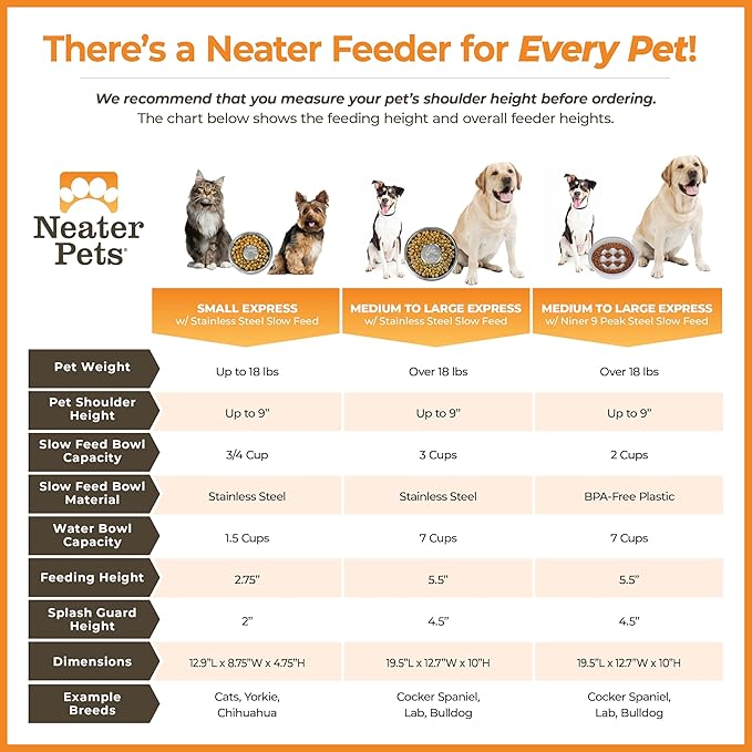 Neater Feeder Express Mess Proof Dog Bowls Elevated for Small Breed – Made in USA – No Spill Raised Slow Feeder Elevated Dog Bowl Stand, Stainless Steel Food and Water Bowl Set, Black