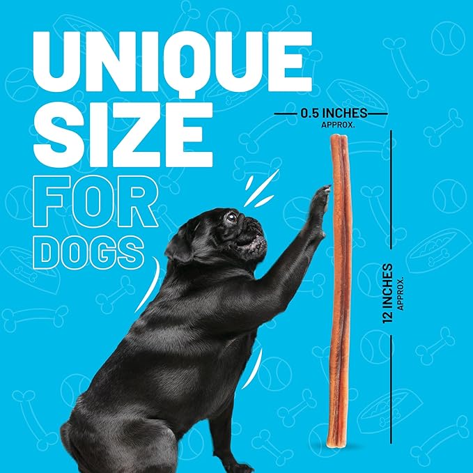 Sitka Farms Bully Sticks 12 inch - (10 Count) Long Lasting Dental Dog Chew Treats - All Natural Free-Range Grass-Fed Beef, Bully Sticks for Puppies Grain & Rawhide Free Chews