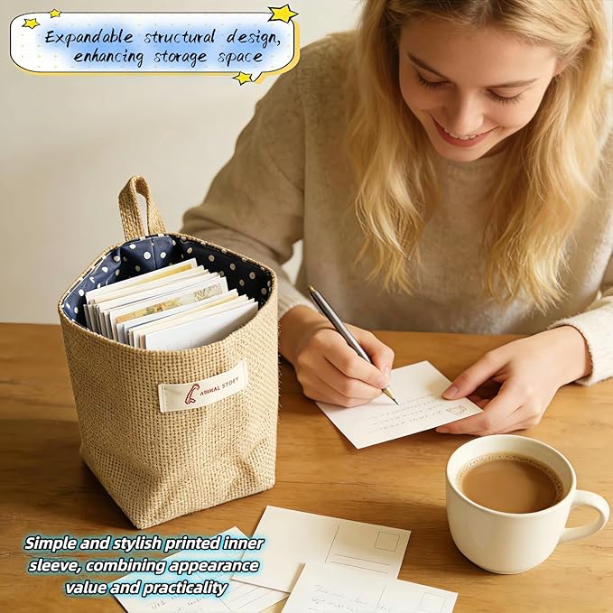 Machine Washable Hemp Cotton Hanging Organizer for Door, Wall & Bedside. Space Saving Storage Pockets, Heavy Duty 15lb Anti-Slip Design for Home & Office (Blue dot)