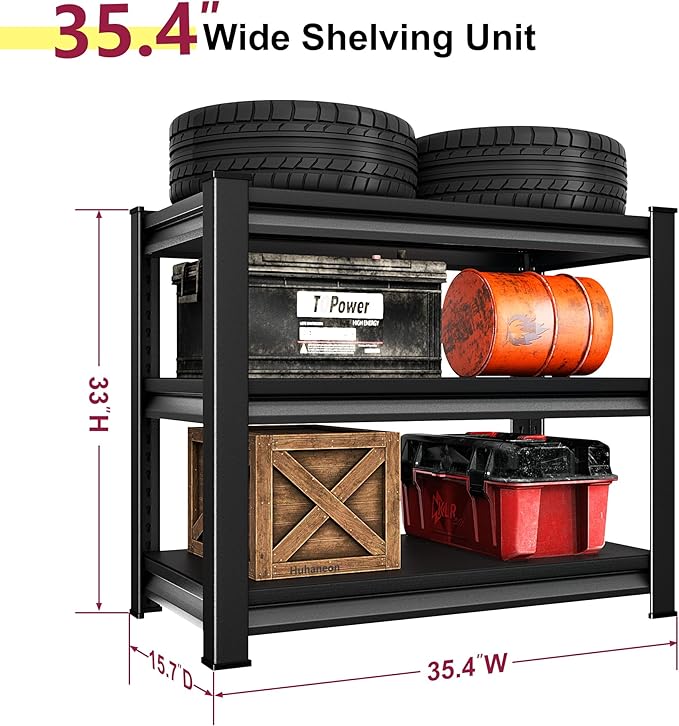 36''W Garage Shelves Heavy Duty - 1,200Lbs Steel Metal Adjustable Utility Storage Shelving Rack Units 36" W x 16" D x 36" H 3 Tier Black