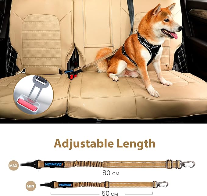 IOKHEIRA Dog Seatbelt – Reflective Bungee Harness with Swivel Aluminum Carabiner (Green)