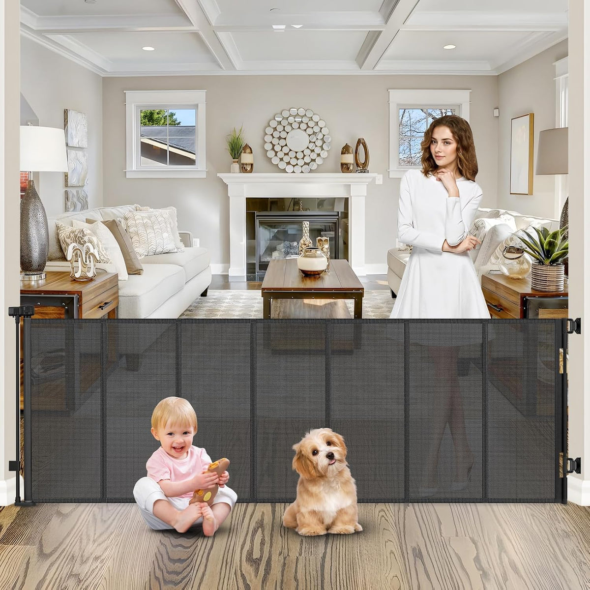 Reinforced Bottom 120 Inch Retractable Baby Gates Extra - Image 1