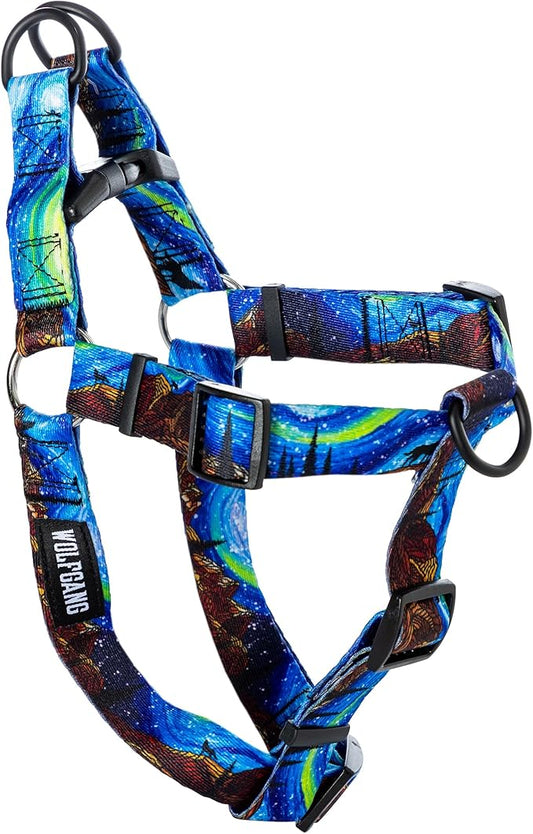 Wolfgang Heavy Duty Adjustable Dog Harness, Pull-Tested to Over 800 lbs for Walking & Training, StarryWolf Print, Small