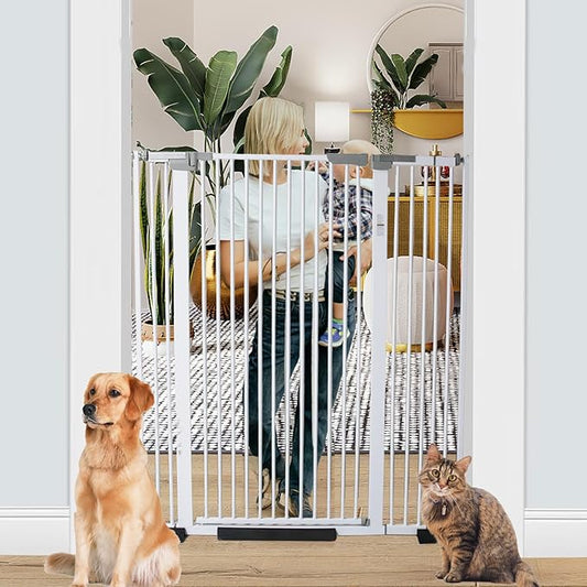 51.18 Inch Extra Tall Pet Gate, 29.5-43" Adjustable Wide Auto Close Dog Gates, Pressure Mounted Walk Through Tall Cat Gate for Doorways,Hallway,Stairs（White）