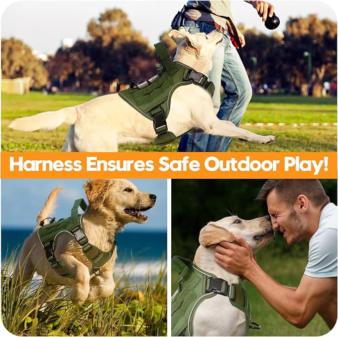 Heavy-Duty Tactical Dog Harness for Large Dogs, No Pull Adjustable Reflective Pet Vest with Molle System, K9 Military-Grade Control for Service Training, Outdoor & 10+ Breeds, Green, Small