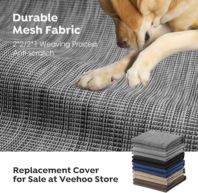 Veehoo Outdoor Elevated Dog Bed Large Sized Dogs, Extra Large Cooling Raised Dog Cots Beds Training Platform Off Ground Hammock with Breathable Mesh, No-Slip Feet, 45"x33", Black Silver