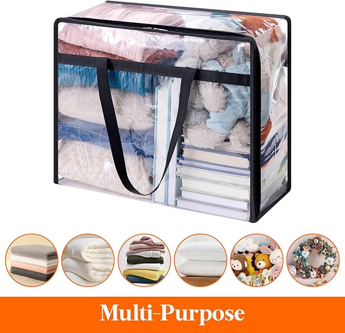 Lifewit 4 Pack Clear Clothes Storage Bags, 40L Plastic Blanket Storage Bag, Vinyl Foldable Moving Bags with Zipper, Closet Organizers and Storage Containers for Bedding, Duvet, Comforter