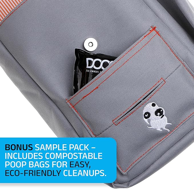 DOOG Walkie Bag - Adjustable Dog Treat Pouch Shoulder Bag with Poo Bag & Water Bottle Compartments - Comfort Fit for Everyday Use