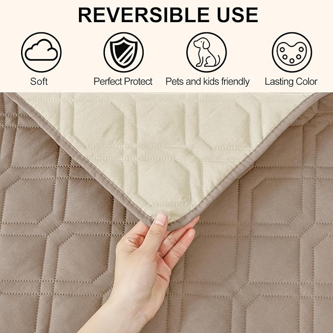 Smiry Waterproof Dog Blanket, 68x82 Inch Soft Pet Bed Cover Reversible, Washable Sofa Couch Furniture Protector for Small Medium Large Dog Puppy Cat, Geometric, Taupe/Beige
