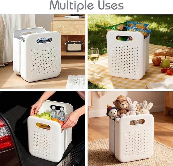 Small Collapsible Laundry Basket, Space-Saving Wall-Mounted Hamper with Detachable Mini-Basket, Portable Hanging Organizer for Clothes, Underwear Socks. (White)