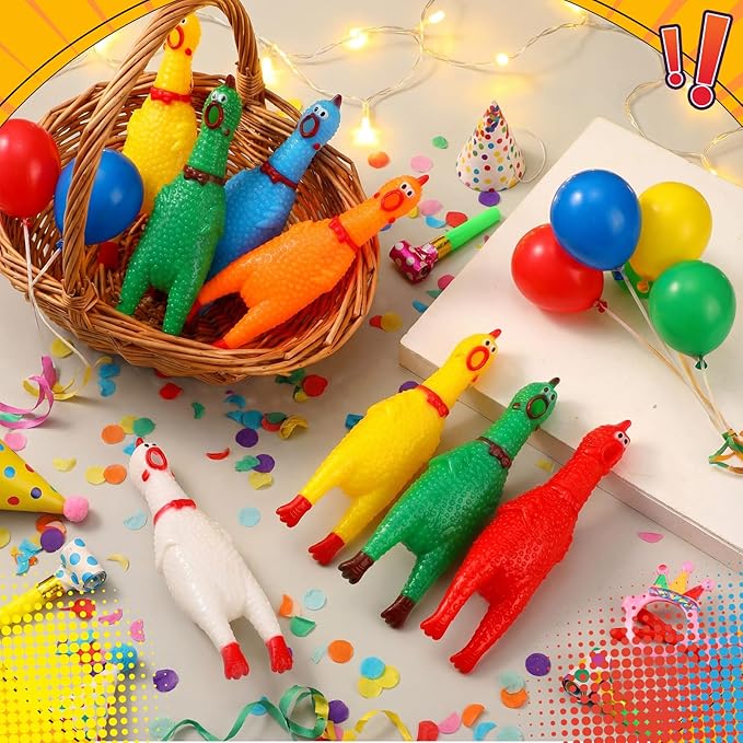 Honoson 50 Pcs Rubber Chickens Squeak Screaming Chicken Novelty Bulk Dog Toys for Pets Dogs Adults, 6.3 Inch (Colorful)
