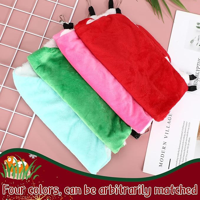 Nuogo 4 Pcs Rat Hammock for Cage Small Animal Hanging Ferret Hammocks for Rat Accessories Double Layer Ferret Bed for Guinea Pig Playing Sleeping (Red, Green, Rose Red, Turquoise,Classical)