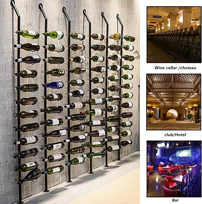 Wine Rack Wall Mounted, 72.8in High Metal Wine Bottle Holder for 12 Bottles, Kitchen Organization and Wine Storage for Commercial Restaurants Pantry Bar Wine Cellar (Black, One row-12 Bottles)