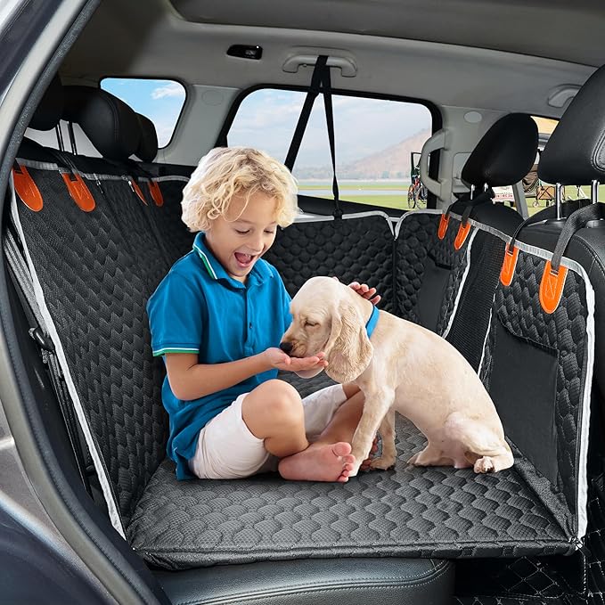 Back Seat Extender for Dog,Waterproof Hard Bottom Dog Car Seat Cover for Back Seat Protector,Foldable Pet Hammock Bed,Easy Clean Travelling Accessories Car SUV Truck (Black)