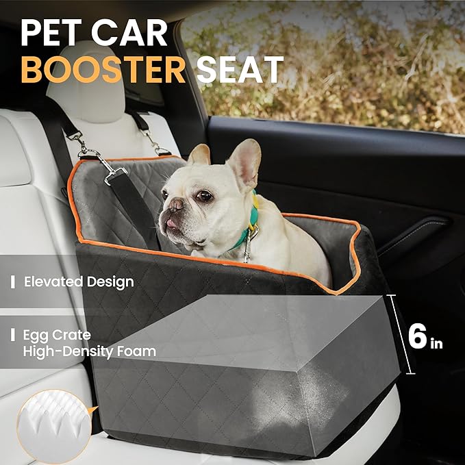 Dog Car Seat for Small Dog with Washable Mat, Memory Foam Booster Seat for Dogs Under 30lb, Elevated Pet Seat with Pockets, Anti-Slip Bed for Car, Perfect for Front & Back Seats with Safety Leash