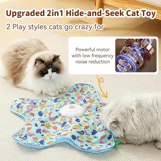 Cat Toys for Indoor Cats,Rechargeable Interactive Cat Toy with Touch-Activated Hide and Seek,Fluttering Feather and Mouse Squeaker for Bored Indoor Adult Cats Easter Gifts Green