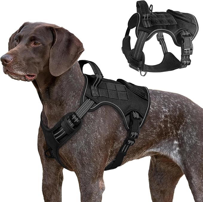 Tactical Dog Harness for Large Dogs, Heavy Duty No Pull Military Service Vest with Control Handle & 4 Patches, Adjustable Reflective Soft Padded Pet Harness for Training Walking Hiking (Black, M)