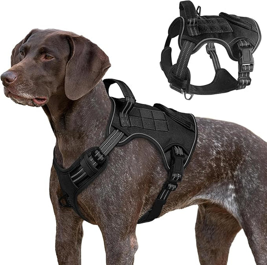Tactical Dog Harness for Large Dogs, Heavy Duty No Pull Military Service Vest with Control Handle & 4 Patches, Adjustable Reflective Soft Padded Pet Harness for Training Walking Hiking (Black, S)