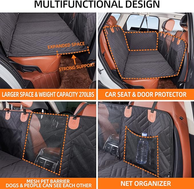 YJGF Back Seat Extender,Dog Seat Cover for Back Seat,Hard Bottom Car Seat Cover for Dogs,Dog Hammock for Car,Back Seat Pet Cover for Dogs(Black)