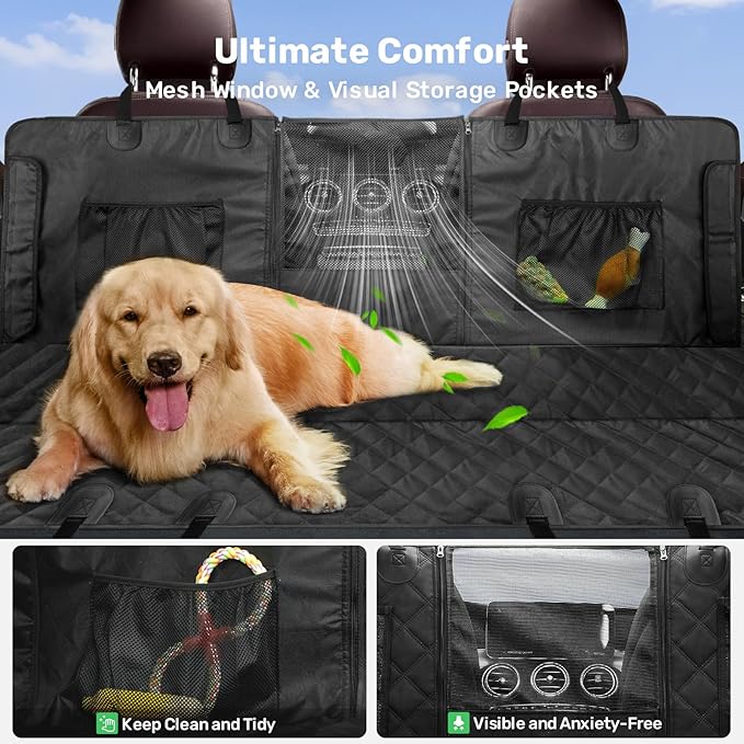 Zanch 2025 Upgrade Dog Car Seat Cover - 100% Waterproof Anti-Scratch, Passenger Friendly Back Seat Protector, Nonslip Pet Hammock with Durable Velcro Side Flap for Cars, SUV, Trucks, Standard-Black
