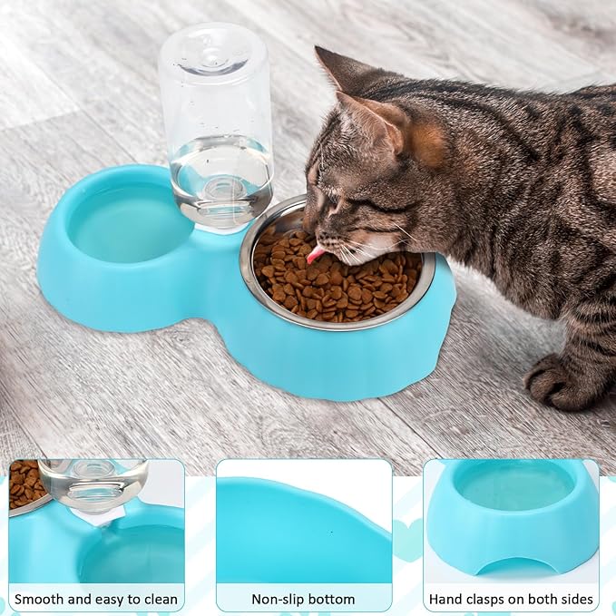 5 Pcs Small Cat Kitten Starter Kit Include Litter Box with Shovel Cat Paw Litter Mat Scratch Pad Automatic Bowls Turntable Toys Balls Essentials Kits for Kittens Life(Blue)