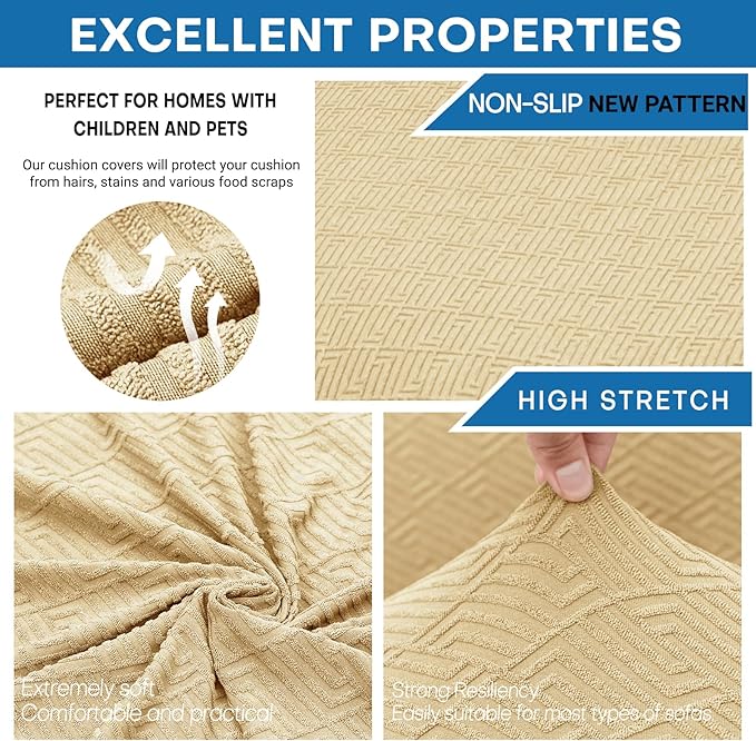 XINEAGE 2025 New 4 Pieces Extra Large Couch Covers for 3 Cushion Sofa Super Stretch Sofa Cover for 3 Large Seat Cushion Universal Fitted Slip Cover for Living Room (Beige), 91"-110"(3 Cushions)