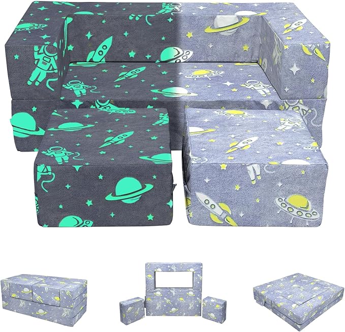 Kids Sofas, Foam Toddler Plush Couch Armchair,Glow in The Dark Children Play Convertible Sofa Set, Playroom Fold Out Sofa Bed for Boys Girls