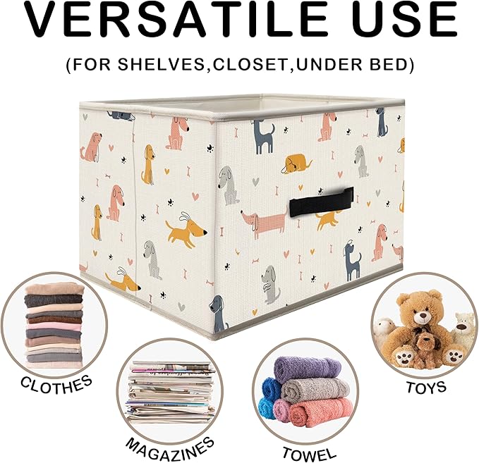 Nogrit Colorful Dog Storage Bins Box, Toybox for Boys Girls, Minimalist Linear Dog Foldable Baskets Organizer Container with Handles for Bedroom Bathroom Kids Dorm Nursery Clothes Toys Books