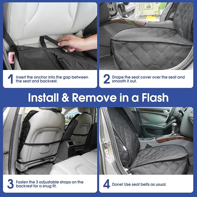 Front Seat Cover with Side Flaps - Waterproof, Durable Captain Seat Protector for Dogs & Humans, Protects from Dirt, Fur, Scratches, Fits Cars, SUVs, Trucks, Minivans(1-Pack)