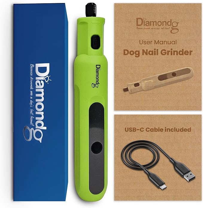 Diamondg Cordless Micro Dog Nail Grinder with Quiet Sound & LED Tip for Large & Small Dogs, 4hrs. Runtime - Electric Dog Nail Trimmer, Heavy Duty Rotary Tool Alternative to Toenail Clippers & Filers