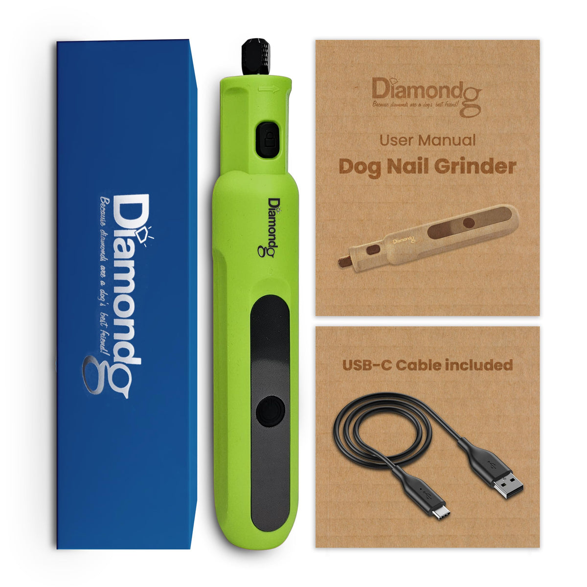 Diamondg Cordless Micro Dog Nail Grinder with Quiet Sound & LED Tip for Large & Small Dogs, 4hrs. Runtime - Electric Dog Nail Trimmer, Heavy Duty Rotary Tool Alternative to Toenail Clippers & Filers