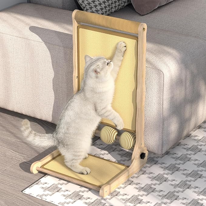 L-Shaped Cat Scratcher with Dual Sisal & Carpet Surfaces Reversible Vertical & Horizontal Scratching Board for Indoor Cats, Furniture & Wall Protector, Large Durable Modern Cat Scratcher Pad